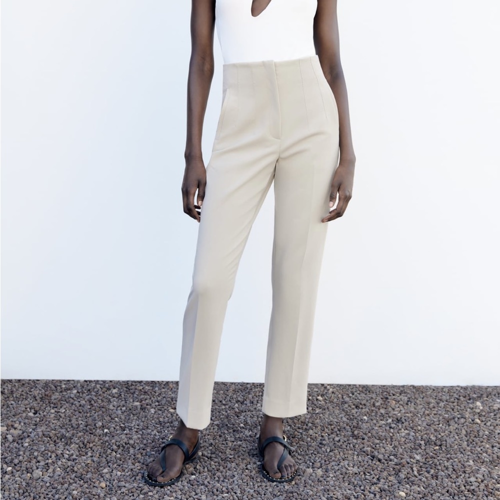 Zara-high waisted cream work pants- size L gently used